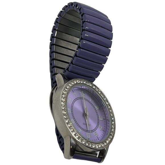 AVON Purple Crystal Bezel Watch Expandable Band Lavender Face Rhinestone - Picture 4 of 6